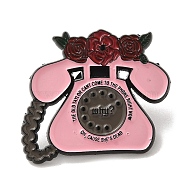 Rose Phone Alloy Enamel Pin Brooch, for Backpack Clothes, Pearl Pink, 27x31.5x1.5mm(JEWB-B014-01B)
