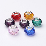 Glass European Beads, Large Hole Beads, Faceted, Mixed Color, with Iron Core in Silver Color, about 13mm wide, 10mm long, hole: 5mm(GDA001)