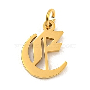 Ion Plating(IP) 304 Stainless Steel Charms, Laser Cut, Golden, Letter Charm, Letter E, 14x10.5x1.5mm, Hole: 3mm(STAS-I010-01G-E)