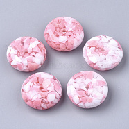 Resin Beads, Imitation Gemstone Chips Style, Flat Round, Pink, 26x10mm, Hole: 3mm(RESI-T024-18G)