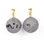 Electroplate Natural Druzy Geode Agate Pendants, with Brass Findings, Round, Golden, Platinum Plated, 23.5x20~20.5mm, Hole: 4.5x7mm(G-L479-38B-G)