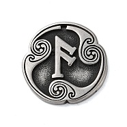 Rune Letters Alloy Pendants, Round, Antique Silver, 25x3mm, Hole: 1.6mm(PALLOY-S193-01AS-04)