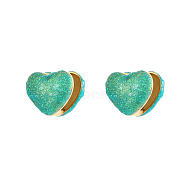 Heart Shape Golden 304 Stainless Steel Hoop Earrings, with Enamel, Turquoise, 14.3x16.3mm(TZ8486-1)