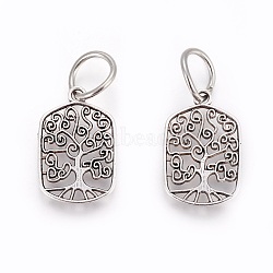 Tibetan Style Alloy Pendants, Rectangle with Tree of Life, Antique Silver, 21x14x1.5mm, Hole: 7mm(PALLOY-F224-02AS-08)