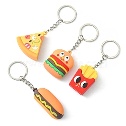 PVC Plastic Pendant Keychain, with Iron Keychain Ring, Platinum, Sandwich/Hamburger/Fries/Bread, Mixed Color, 9.6~10.8cm(KEYC-YW0001-13)