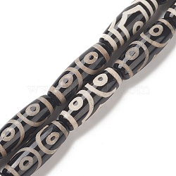 Tibetan Style 3-Eye dZi Beads Strands, Natural Agate Beads, Dyed & Heated, Oval/Oblong, Black, 28~30x11mm, Hole: 2mm, about 10pcs/strand, 14.3 inch(36.5cm)(TDZI-G012-33)