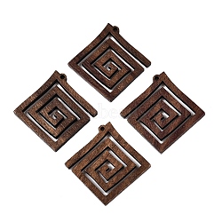 Natural Walnut Wood Pendants, Undyed, Square, Coconut Brown, 32.5x31.5x3.5mm, Hole: 2mm(WOOD-T032-01)