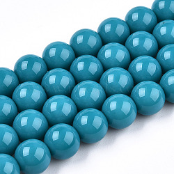 Opaque Solid Color Glass Beads Strands, Round, Steel Blue, 4~4.5mm, Hole: 0.8mm, about 97~99pcs/strand, 14.76 inch~14.96 inch(37.5~38cm)(GLAA-T032-P4mm-13)