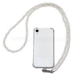 HOBBIESAY 1 Set Plastic Imitation Pearl Beaded Universal Adjustable Cell Phone Strap Crossbody Neck Strap Phone Charms, with PVC Plastic Phone Tether Tab for Phones Full Coverage Case, White, 76x0.8cm(DIY-HY0001-55)