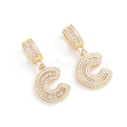 Brass Micro Pave Cubic Zirconia Pendants, Long-Lasting Plated, Letter, Clear, Letter.C, 32.5mm, Hole: 6.5x9mm, Letter.C: 19x15x3.5mm(ZIRC-G165-13G-C)