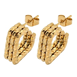 202 Stainless Steel Square Multi Layered Stud Earrings, with 304 Stainless Steel Pins for Women, Golden, 16.5x6mm(EJEW-H003-12G)