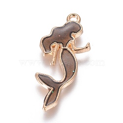 Alloy Pendants, with Enamel, Mermaid, Light Gold, Sienna, 29x13x2mm, Hole: 1.4mm(PALLOY-I166-05KCG-D)