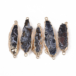 Natural Agate Links connectors, with Edge Golden Plated Iron Loops, Nuggets, 44~56x13~15x4.5~7mm, Hole: 2mm(G-S359-058)