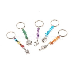 Natural & Synthetic Gemstone Beaded Keychains, with Alloy Pendants & Glass Beads, Iron & 304 Stainless Steel Findings, Mix-shaped, Mixed Color, 8.7~9.9cm(KEYC-JKC00303)