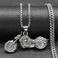 304 Stainless Steel Motorcycle Pendant Necklaces for Men, Stainless Steel Color, 23.70 inch(60.2cm)(NJEW-S440-15P)