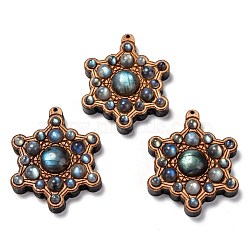 Beech Wood Pendants, with Natural Labradorite Beads, Star, 45x36.5x11.5mm, Hole: 1mm(G-F701-03B)