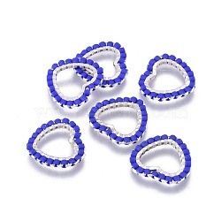 MIYUKI & TOHO Handmade Japanese Seed Beads, with 304 Stainless Steel Link Rings, Loom Pattern, Heart, Silver, Blue, 13.5~14x15x1.8~2mm(SEED-A028C-S-22S)