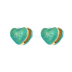 Heart Shape Golden 304 Stainless Steel Hoop Earrings, with Enamel, Turquoise, 14.3x16.3mm(TZ8486-1)