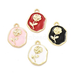 Alloy Enamel Pendants, Golden, Oval with Rose Charm, Mixed Color, 17.5x13.5x2mm, Hole: 1.6mm(ENAM-E004-08G)