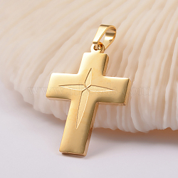 Ion Plating(IP) 304 Stainless Steel Pendants, Cross, Golden, 34.5x24x2mm, Hole: 4.5x6.5mm(STAS-O075-14G)