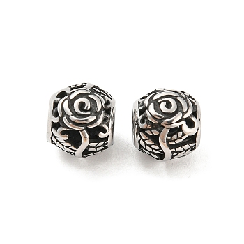 316 Surgical Stainless Steel  Beads, Flower, Antique Silver, 10.5x9mm, Hole: 4mm