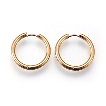 Ion Plating(IP) 304 Stainless Steel Huggie Hoop Earrings, Manual Polishing, Hypoallergenic Earrings, Ring, Real 18K Gold Plated, 9 Gauge, 25x26x3mm, Pin: 1mm