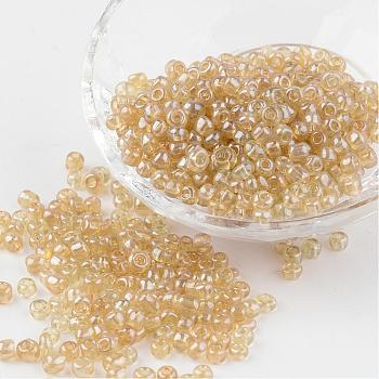 Round Glass Seed Beads, Trans. Colours Lustered, Pale Goldenrod, Size: about 4mm in diameter, hole: 1.5mm, about 496pcs/50g