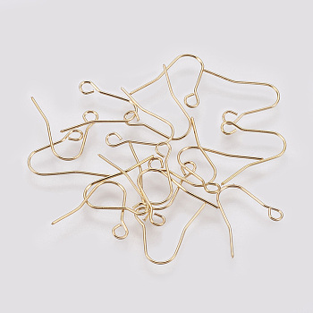 Brass Earring Hooks Findings, with Horizontal Loop, Nickel Free, Real 18K Gold Plated, 11.5x13x0.5mm, Hole: 1.5mm