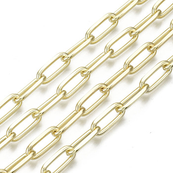 Unwelded Iron Paperclip Chains, Drawn Elongated Cable Chains, with Spool, Real 16K Gold Plated, Real 16K Gold Plated, 13.7x5.6x1.5mm, about 32.8 Feet(10m)/roll
