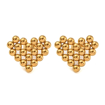 304 Stainless Steel Stud Earrings for Women, Real 18K Gold Plated, Heart, 18.5x22.5mm