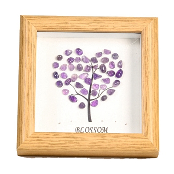 Natural Amethyst Square with Heart Tree Photo Frame Stands, Home Display Decorations, 120x120mm