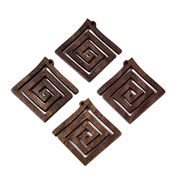 Natural Walnut Wood Pendants, Undyed, Square, Coconut Brown, 32.5x31.5x3.5mm, Hole: 2mm