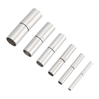 6 Sets 6 Styles 304 Stainless Steel Bayonet Clasps, Column, Stainless Steel Color, 19~23x2~7mm, Hole: 1.3~6mm, 1 set/style