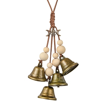 Iron Witch Bells for Door Knob Protection, Witch Wind Chimes Door Hanger, Wood Beaded and Faux Suede Cord Home Hanging Decor, Antique Bronze, 270x70mm