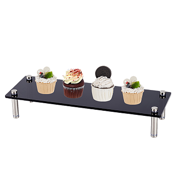 Rectangle Acrylic Cake Display Stands, Mini Cupcake Organizer Holder with 201 Stainless Steel Findings, Party Supplies, Black, 30x10x5cm