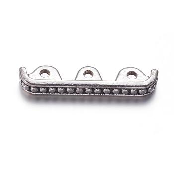 3 Holes Tibetan Style Alloy Spacer Bars, Lead Free and Cadmium Free, Antique Silver, 24x4x6mm, Hole: 1.5mm