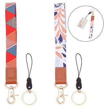 GOMAKERER 2Pcs 2 Colors Polyester Hand Wrist Lanyard for Phone Decoration Key Chain, with Alloy Swivel Lobster Clasps Clips, Mixed Color, 301x20mm, 1pc/color