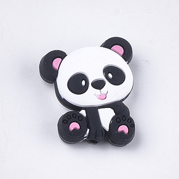 Food Grade Eco-Friendly Silicone Focal Beads, Chewing Beads For Teethers, DIY Nursing Necklaces Making, Panda, Hot Pink, 27.5x22.5x8mm, Hole: 2mm