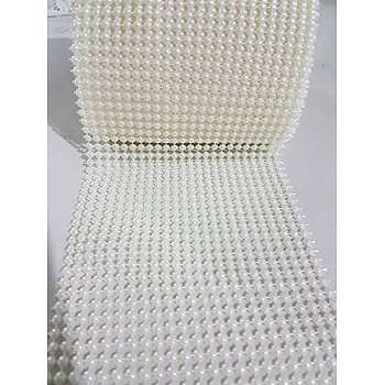 24 Rows ABS Plastic Imitation Pearl Mesh Ribbon Roll, Wedding Party Home Decor, Creamy White, 110x2mm, about 10yards/roll(9.144m/roll)