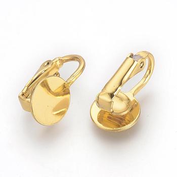 Iron Clip-on Earring Settings, with Round Flat Pad, Flat Round, Golden, Tray: 10mm, 18x10x9.5mm
