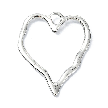 Rack Plating Alloy Pendants, Irregular Heart, Platinum, 36.5x28x2mm, Hole: 4mm