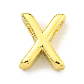 Brass Beads, Real 18K Gold Plated, Letter X, 8.8x7x3mm, Hole: 1.8x1mm