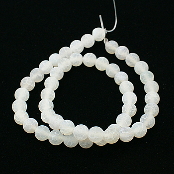Natural Crackle Agate Beads Strands, Dyed, Round, Grade A, White, 4mm, Hole: 0.8mm, about 93pcs/strand, 15 inch