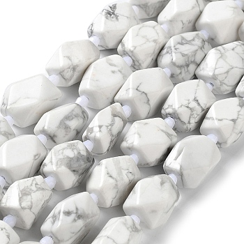 Natural Howlite Beads Strands, with Seed Beads, Faceted, Rhombus, 17~21x13~16x12~15mm, Hole: 1.2~1.4mm, about 18~19pcs/strand, 15.35~15.79 inch(39~40.1cm)
