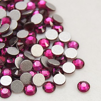 Glass Flat Back Rhinestone, Grade A, Back Plated, Faceted, Half Round, Fuchsia, 6.3~6.5mm, about 288pcs/bag