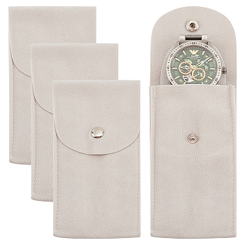 Portable Velvet Watch Pouches, Watch Travel Storage Bags, Rectangle with Iron Button, Light Grey, 12.9x6.8x0.6cm