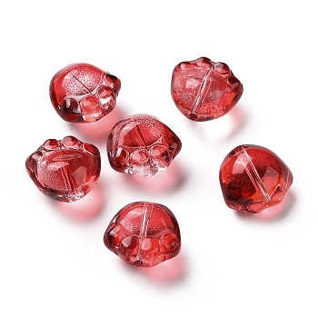 Transparent Spray Painted Glass Beads, Cat Paw Print, Red, 11x12x8.5mm, Hole: 1.2mm