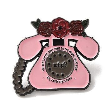 Rose Phone Alloy Enamel Pin Brooch, for Backpack Clothes, Pearl Pink, 27x31.5x1.5mm