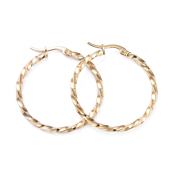 201 Stainless Steel Hoop Earrings, with 304 Stainless Steel Pins, Twisted Ring Shape, Golden, 34.5x2.5mm, Pin: 1x0.7mm