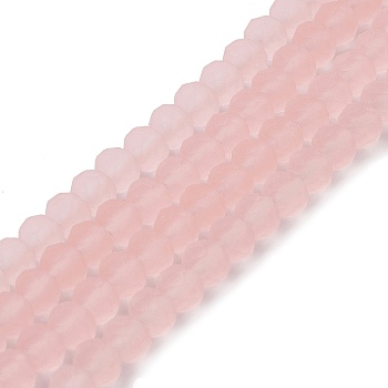 Transparent Glass Beads Strands, Faceted, Frosted, Rondelle, Pink, 8mm, Hole: 1mm